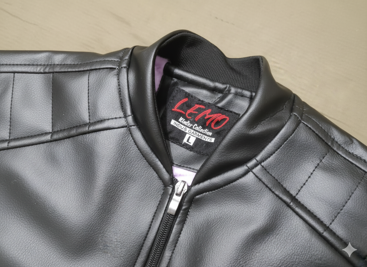 Black Rexine Bomber Jacket for Men - Premium Winter Jacket Pakistan | INDUS GARMENTS