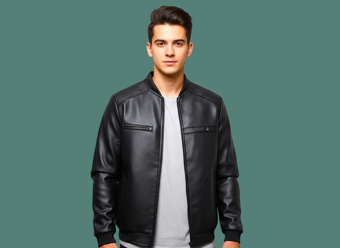 Black Rexine Bomber Jacket for Men - Premium Winter Jacket Pakistan | INDUS GARMENTS