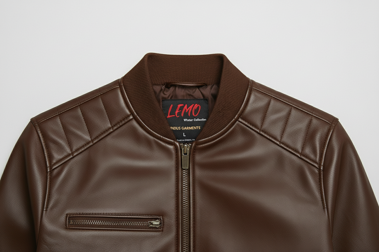 Medium dark brown jacket with LEMO label detail