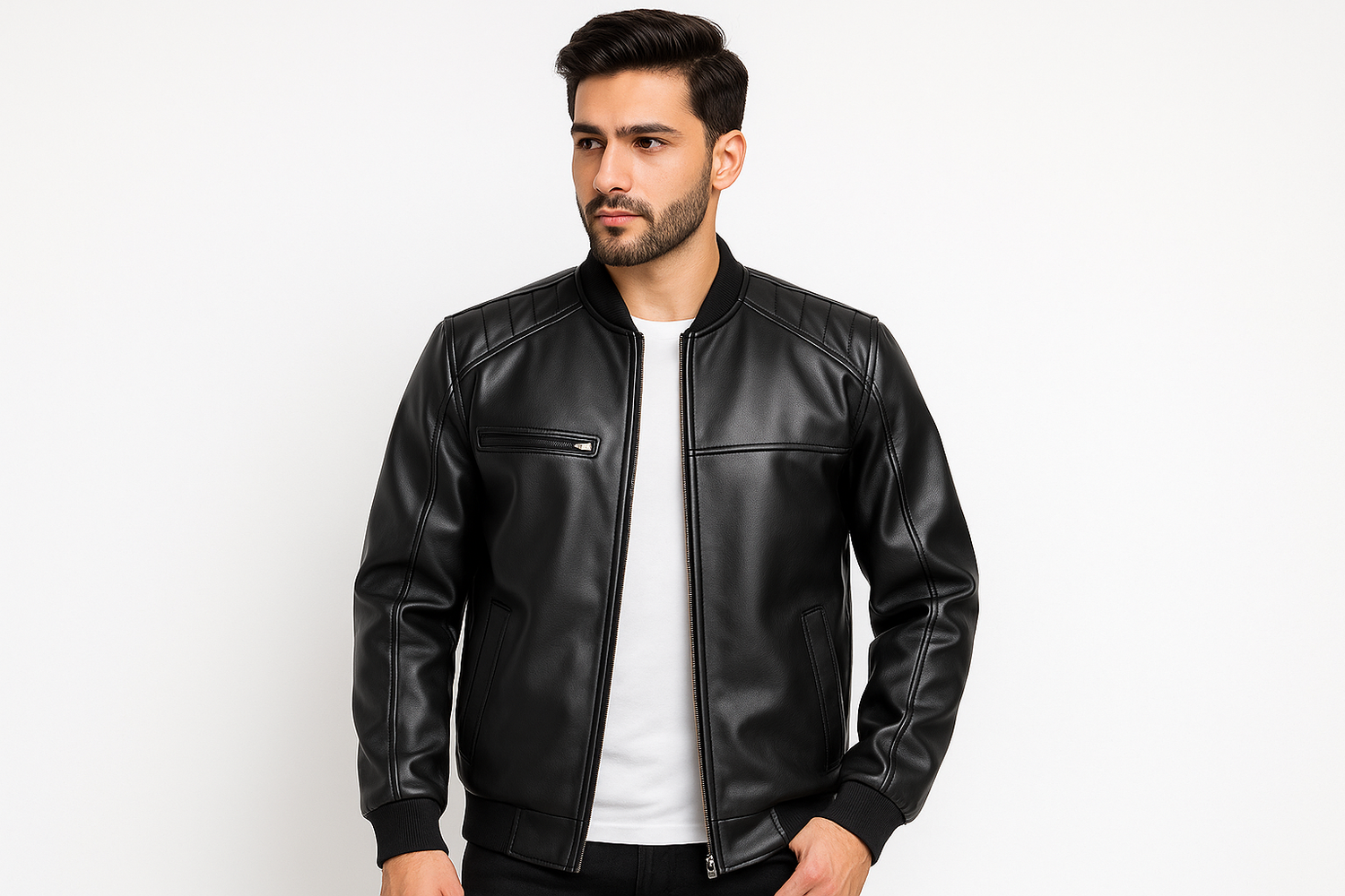 Pakistani Model in Rexine Jacket Product Shoot