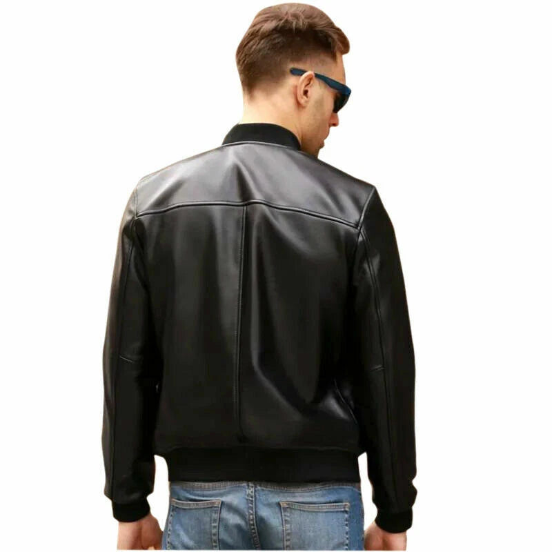 Men’s Black Rexine Bomber Jacket – Indus Garments